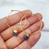 Rough Sapphire Earrings, Sapphire Drop Earrings, Electroplated Natural Sapphire Earrings, September Birthday